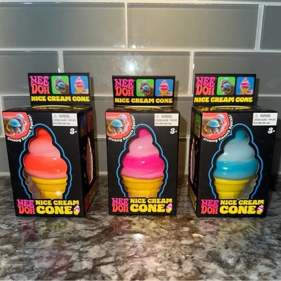 Needoh Ice Cream Cone Stress Squishy toys- set of three all new in box - Picture 1 of 3